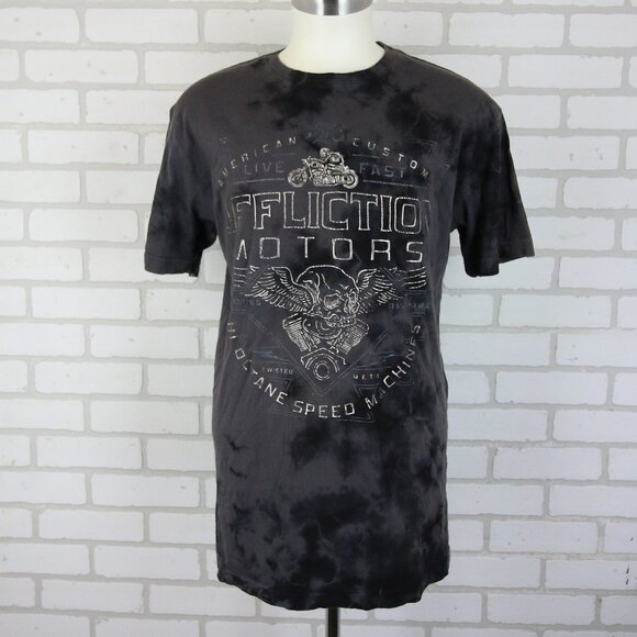 Affliction T-Shirt Mens XL 42" Chest Dye Motors Wings Skull Engine Y2K Moto - Picture 1 of 10